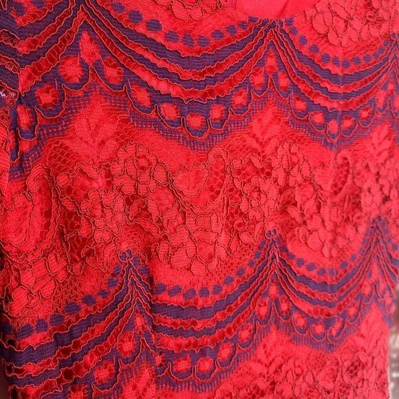 Vintage Navy & Red Lace 3/4 Sleeve Maxi Gown - Picture 11 of 12